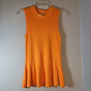ICHI Mustard Yellow Stretch Pullover Knit Peplum Sleeveless Womens Size Small